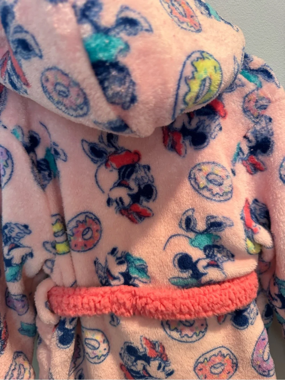 Minnie Mouse Pink Plush Hooded Robe W/donuts Little Girls Toddler Size 2T